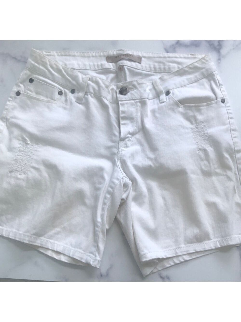 Max Jeans Distressed White Denim Stretch Bermuda Shorts Size 4